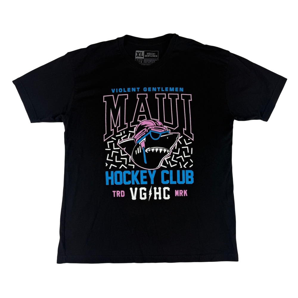 Violent Gentlemen Maui Hockey Club T-Shirt Mens XL Black Neon Shark Graphic VGHC